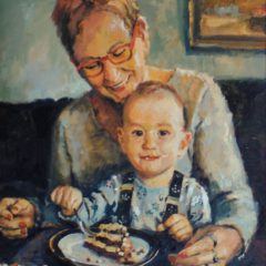 Obraz olejny - portret babci z wnuczkiem