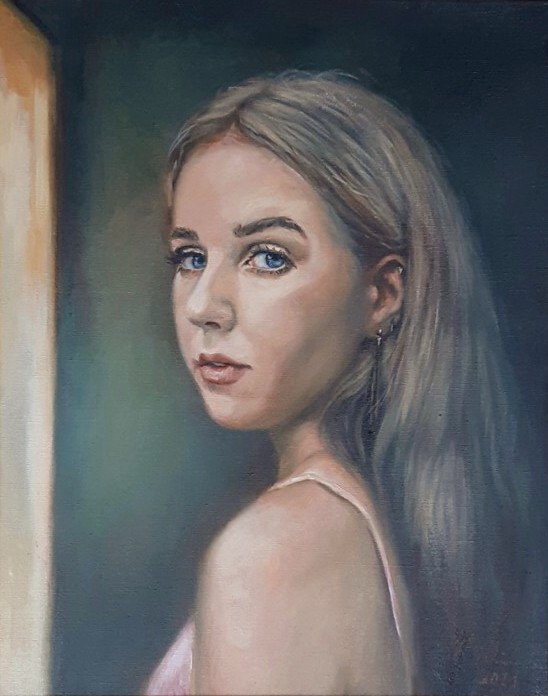 "Portret dziewczyny", olej na płótnie, 40 x 50 cm, 2021